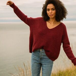 United By Blue Recycled Wool Blend V Neck Swearer